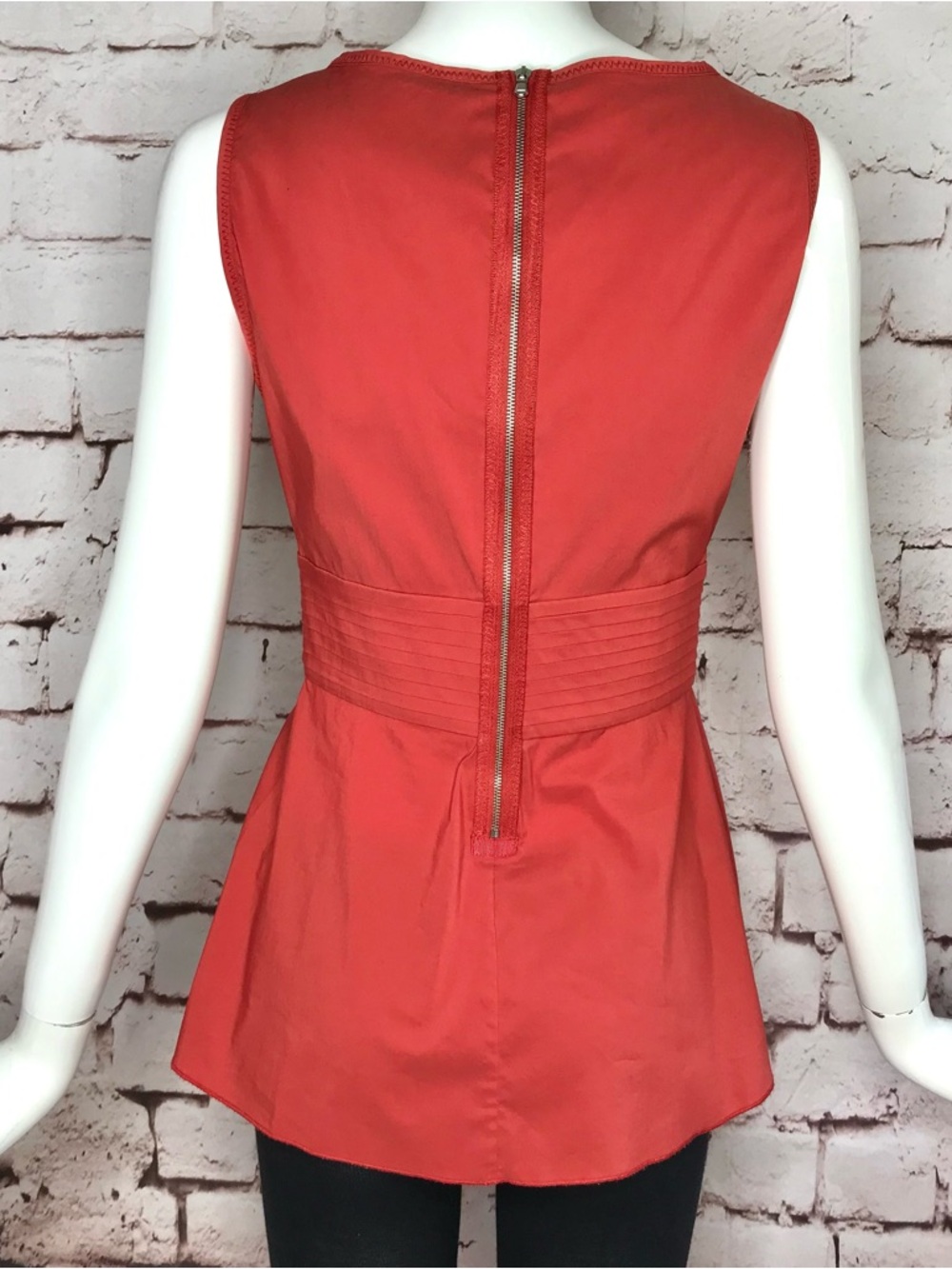 BCBGMAXAzria XS Coral Pleated Faux Wrap V-Neck Empire Waist Peplum Cotton Top XS - Picture 13 of 16